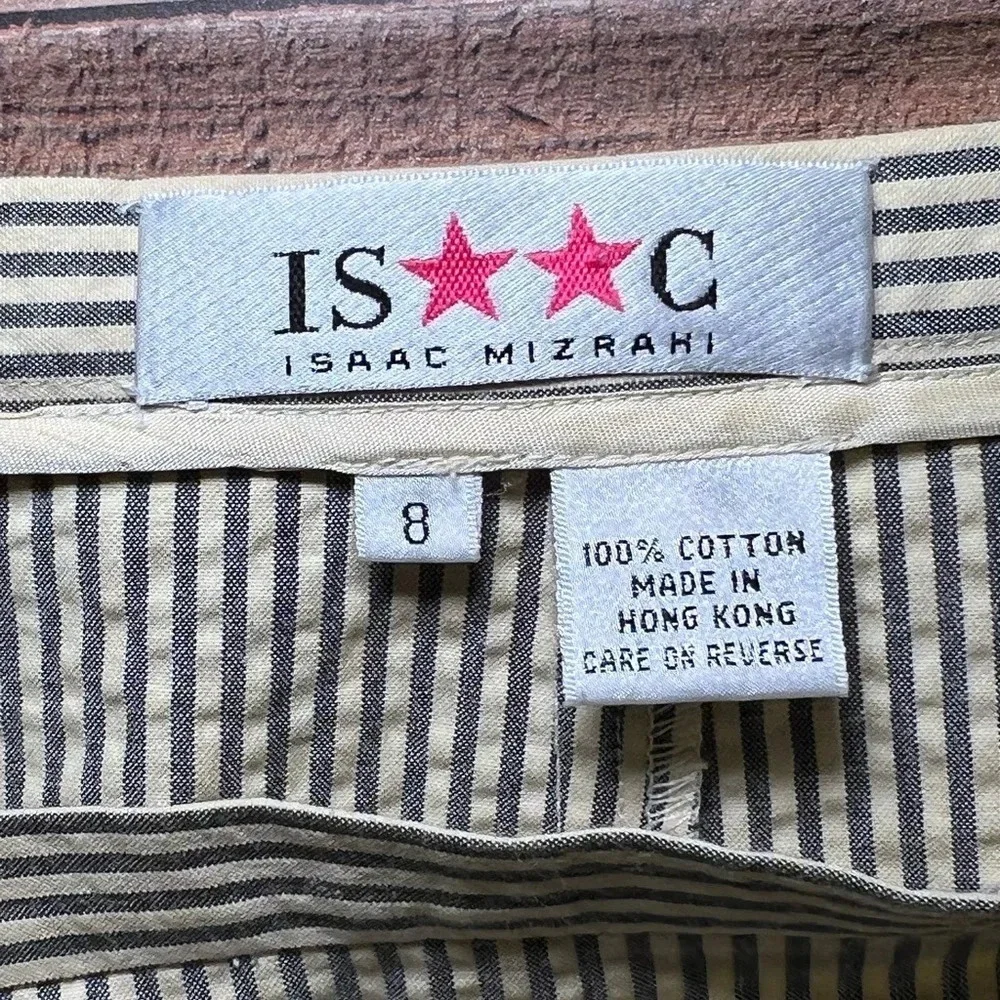 🌻 Isaac Mizrahi 90s Seersucker Pencil Skirt Buttoned Side Closure size 8 vintage - Picture 7 of 7